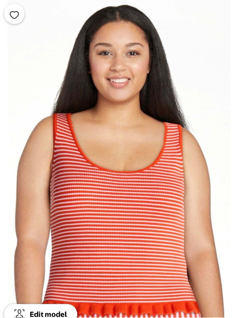 Striped Red & White Scoop Neck Tank with Ruffle Hem